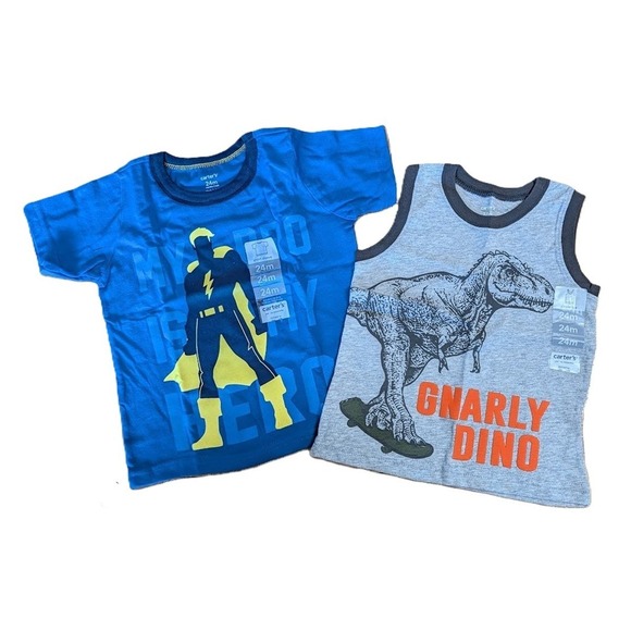 Carter's Other - Carter's Baby Boy Lot of 2 Shirts - 1 Sleeveless, 1 Short Sleeve Tee - 24 Months